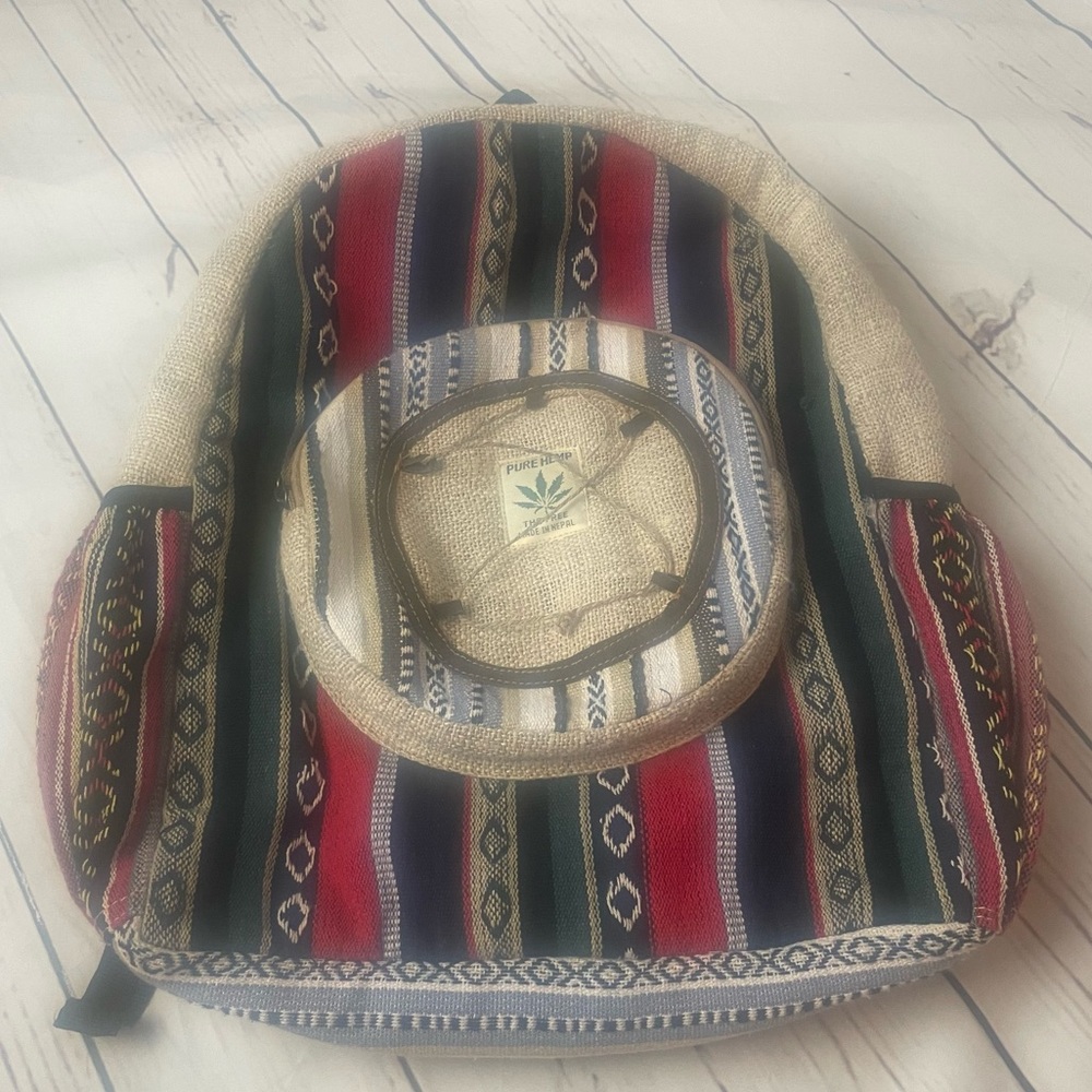 Handmade Pure Hemp Backpack Boho Tribal Eco-Friendly Bag Made In Nepal Striped